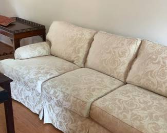 Vintage Beige Damask Skirted Sofa