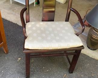 Asian Style Mahogany Finish Side Chair with Upholstered Cushion