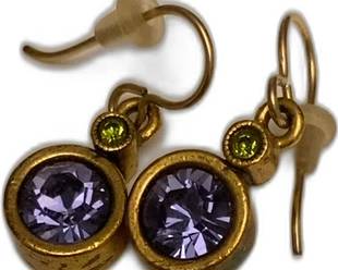 Patricia Locke Vintage Style Gold-Tone Bezel Drop Earrings with Lavender and Peridot Accents