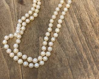 Classic Double Strand Pearl Necklace with 14K Gold Clasp
