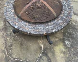 Mosaic Tile Round Wood Burning Fire Pit with Spark Screen