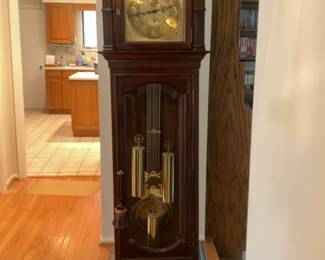 Traditional Mahogany Finish Grandfather Clock with Moon Phase Dial
