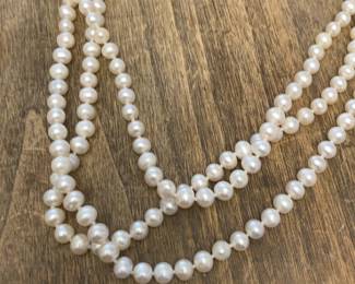 Triple Strand Cultured Pearl Necklace with Gold Tone Clasp
