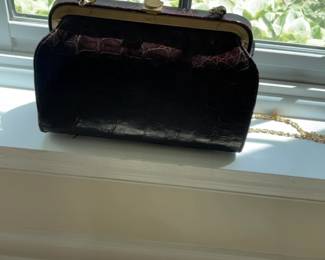 Vintage Brown Crocodile Embossed Frame Clutch Bag