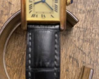 Vintage Must de Cartier Tank Watch with Leather Strap