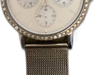 Skagen Denmark Women's Multifunction Silver Mesh Watch with Crystal Bezel
