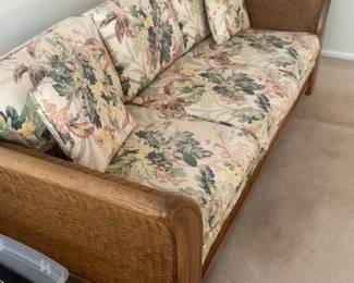 Vintage Floral Wicker Arm Sofa with Matching Throw Pillows