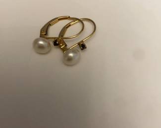 Elegant Pearl and Sapphire Leverback Earrings in 14k 