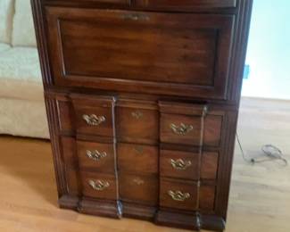 Classic Cherry Wood Secretary Hutch with Broken Pediment Top