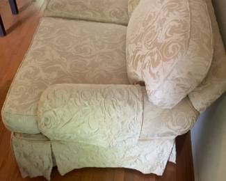 Vintage Beige Damask Skirted Sofa