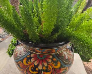 2 potted Talavera pots with ferns