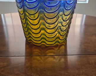 Yellow & blue glass planter