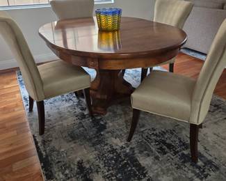 Oval Diningroom  table with 1 leaf/ solid base, 4 upholstered chairs