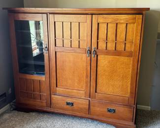 Mission style entertainment cabinet