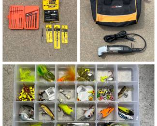 Fishing items and many drill bits
