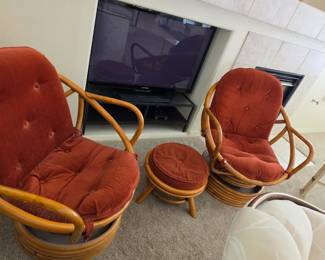 Vintage Bamboo Swivel Chairs- Rare!