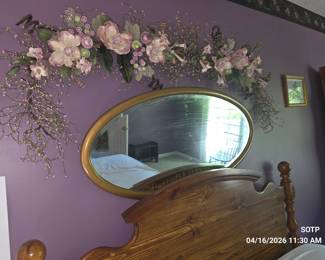 Pine Bed, Oval Gilt Mirror