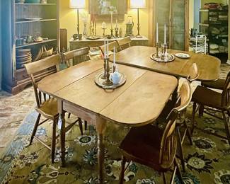 3 Antique Droplead farm tables mane (8) chairs