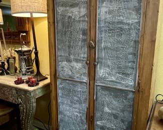 Antique Oak Pie Safe with original pierced tin door inserts