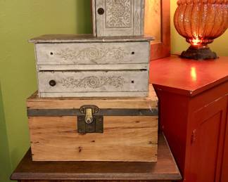 Many different vintage wooden boxes for treasure and trinkets