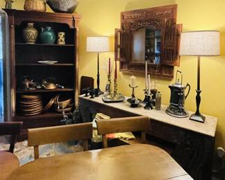 Vintage Wodd Window mirror Long carved Sofa or Server table