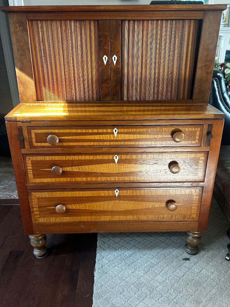 Amazing Sheraton Tambour Secretary w Inlaid Wood