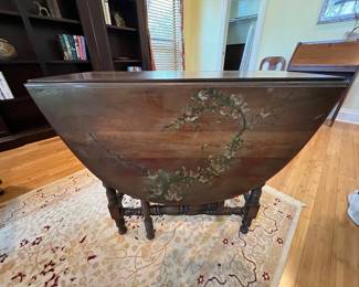 Antique drop leaf table with handpainted floral design
