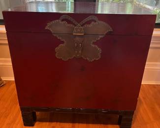 Asian wood butterfly hinge trunk by Horchow
