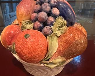Italian Ceramic Fruit Bowl Sculptures x 2