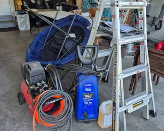 Air compressor, power washer, Gorilla ladder