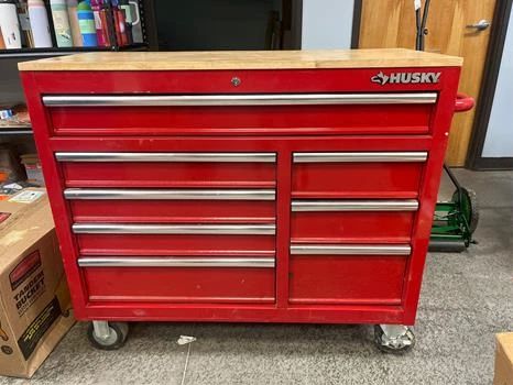 Husky 42 in. W x 18.1 in. D 8-Drawer Red Mobile Workbench Cabinet