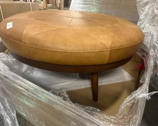 Gio Cognac Tan Leather Round Ottoman