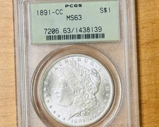 1891-CC MS63 PCGS Graded Morgan Silver Dollar 