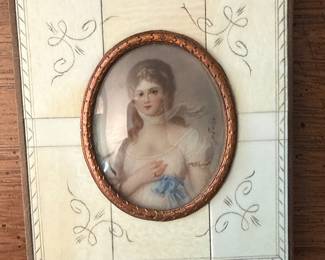 Miniature Portrait in a Piano Key Frame 19th Century 