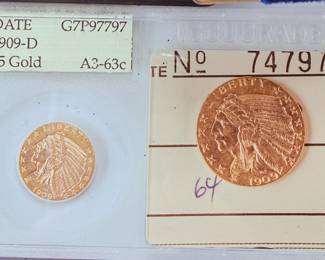 1909-D $5 Gold Indian Eagle Coin 