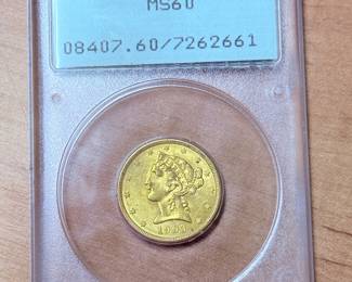 1903 Coronet Liberty $5 Gold Coin MS60