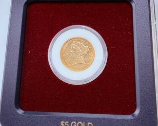 1880 $5 Gold Liberty Coin in case