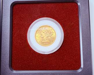 1903 $5 Five dollar Gold Liberty Coin in case