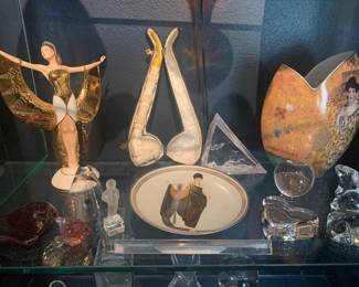 Collection of Crystal, Fine Art Scupture and Vase, and Meerschaum Pipe with Case