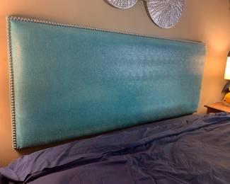 Faux Leather Turquoise Nailhead Headboard