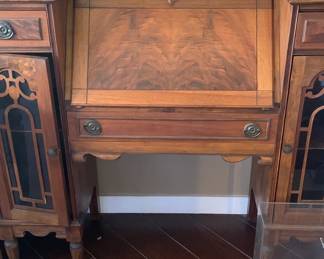 1930s Federalist Style Burlwood Drop Front Secretary