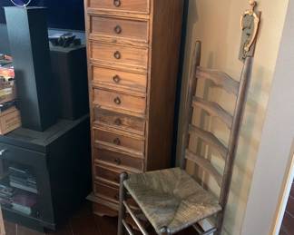 Solid Wood Lingeries Chest, Ladder Back Woven Rush Chair