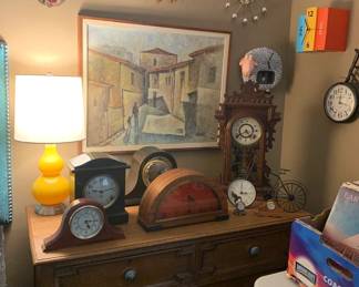 Vintage Table Clocks, Wall Clocks, Pair of MCM Style Yellow Table Lamps