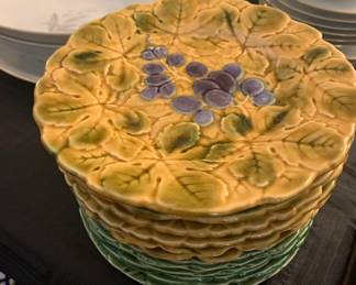 Sarreguemines French Faïence Majolica Fruit and Leaf Plate - Set of Six