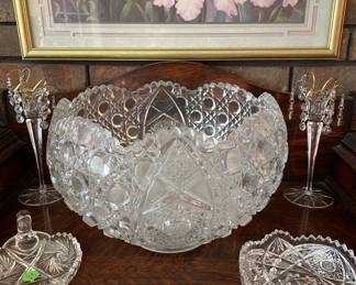Pressed glass punch bowl & cups 