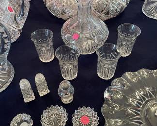 Cut glass carafe & tumblers