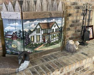 Hand painted fire screen