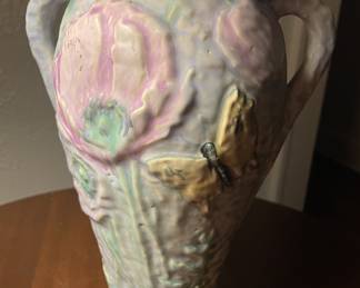 Weller  Silvertone vase w/poppies & butterflies 