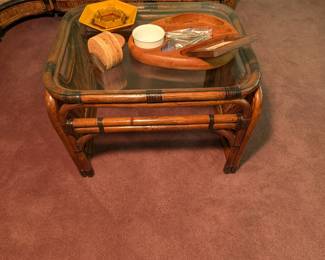 Rattan and Glass Coffee Table