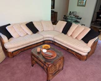 Vintage Rattan and Wicker Modular Sectional Sofa